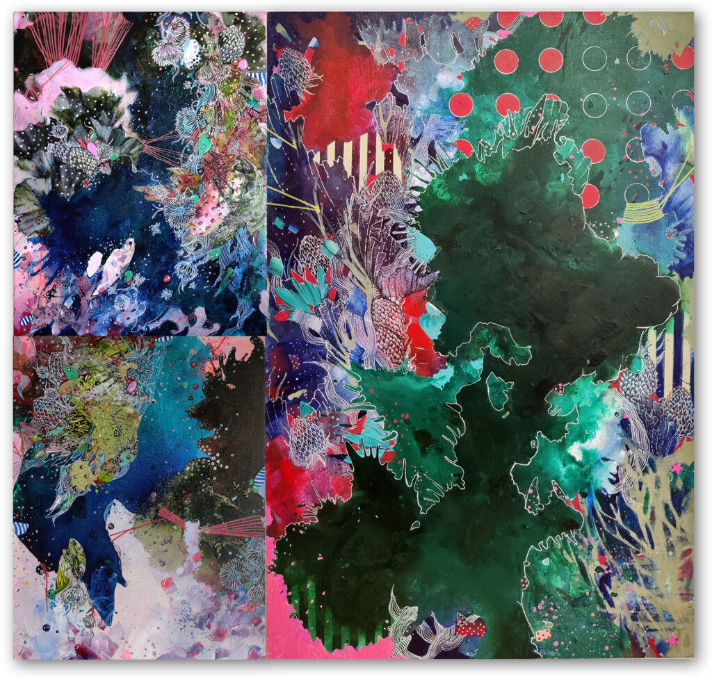 A Garden Song, Green Doves & A Carnival in Emerald City, 2021 - Art by Asma Kazi
